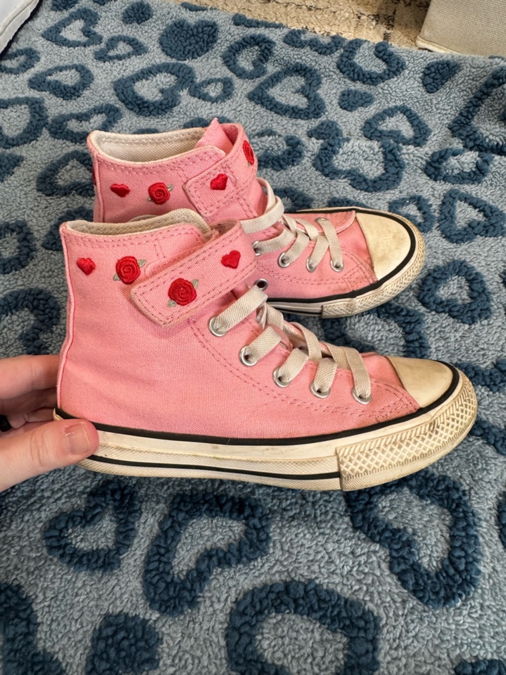 Converse Girl’s Velcro High Top Roses Pink Size 12 VGUC